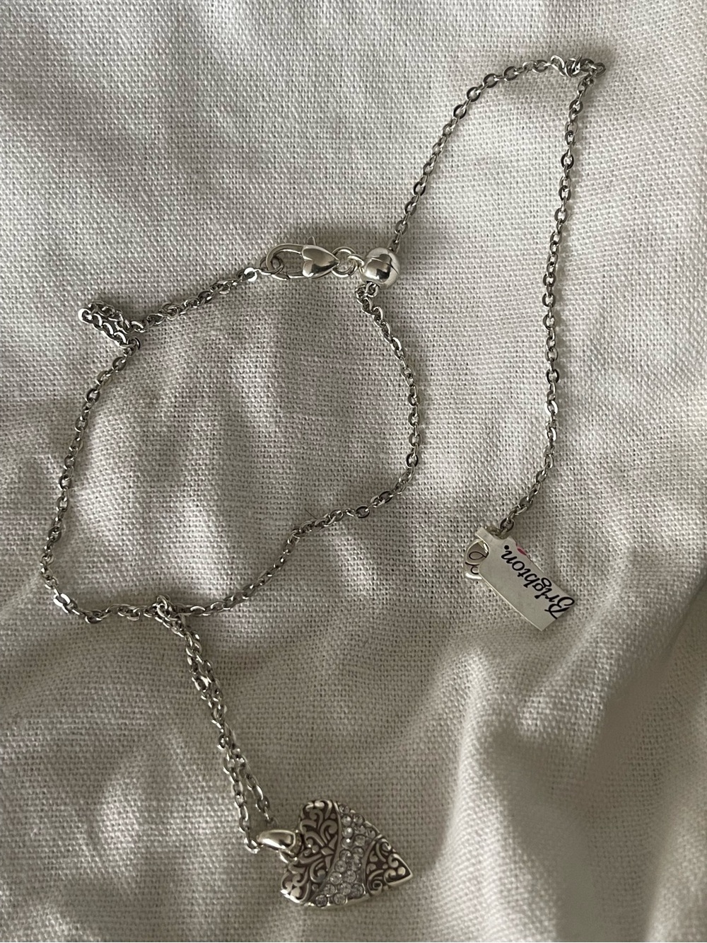 Brighton Silver Heart Filigree Pendant Necklace with Crystal Row - Picture 4 of 5